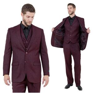 Hybrid Fit Classic Tweed Burgundy Mens Suit by Sean Alexander